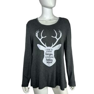 Live Love Gameday Women's Buck Print Hunting Season Gray Long Sleeve Top